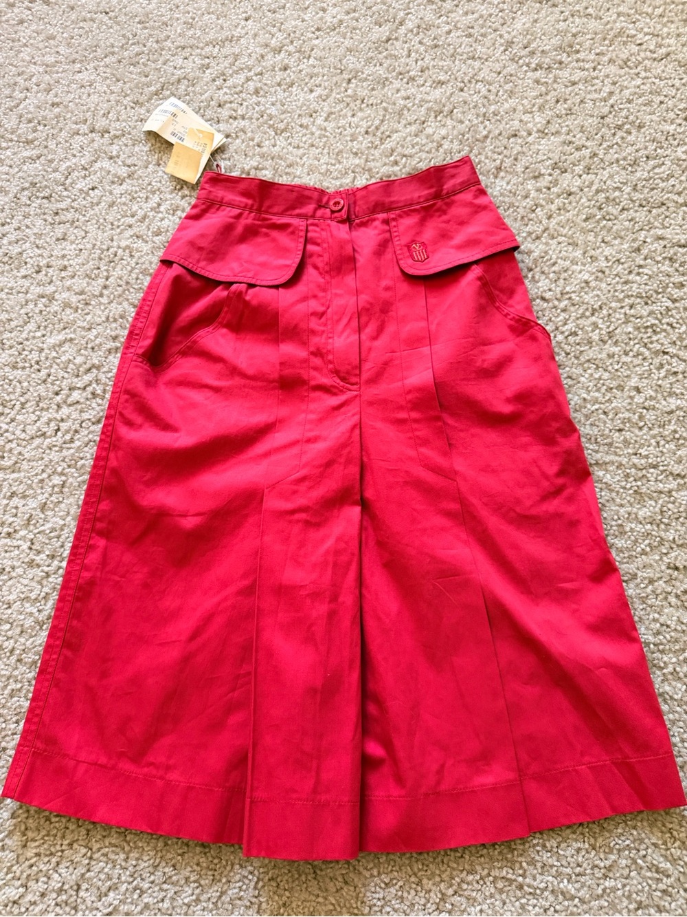 Valentino Bright Red Midi A-Line Skirt with Flap Pockets vintage